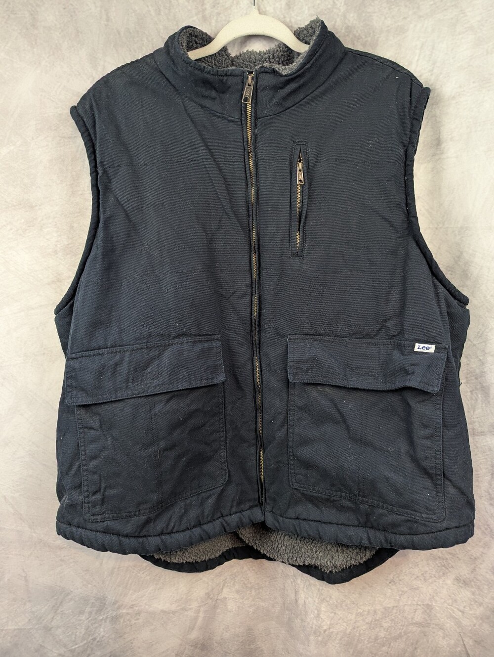 Lee Workwear Men's XXL Black Canvas Sherpa Lined Utility Vest Full Zip